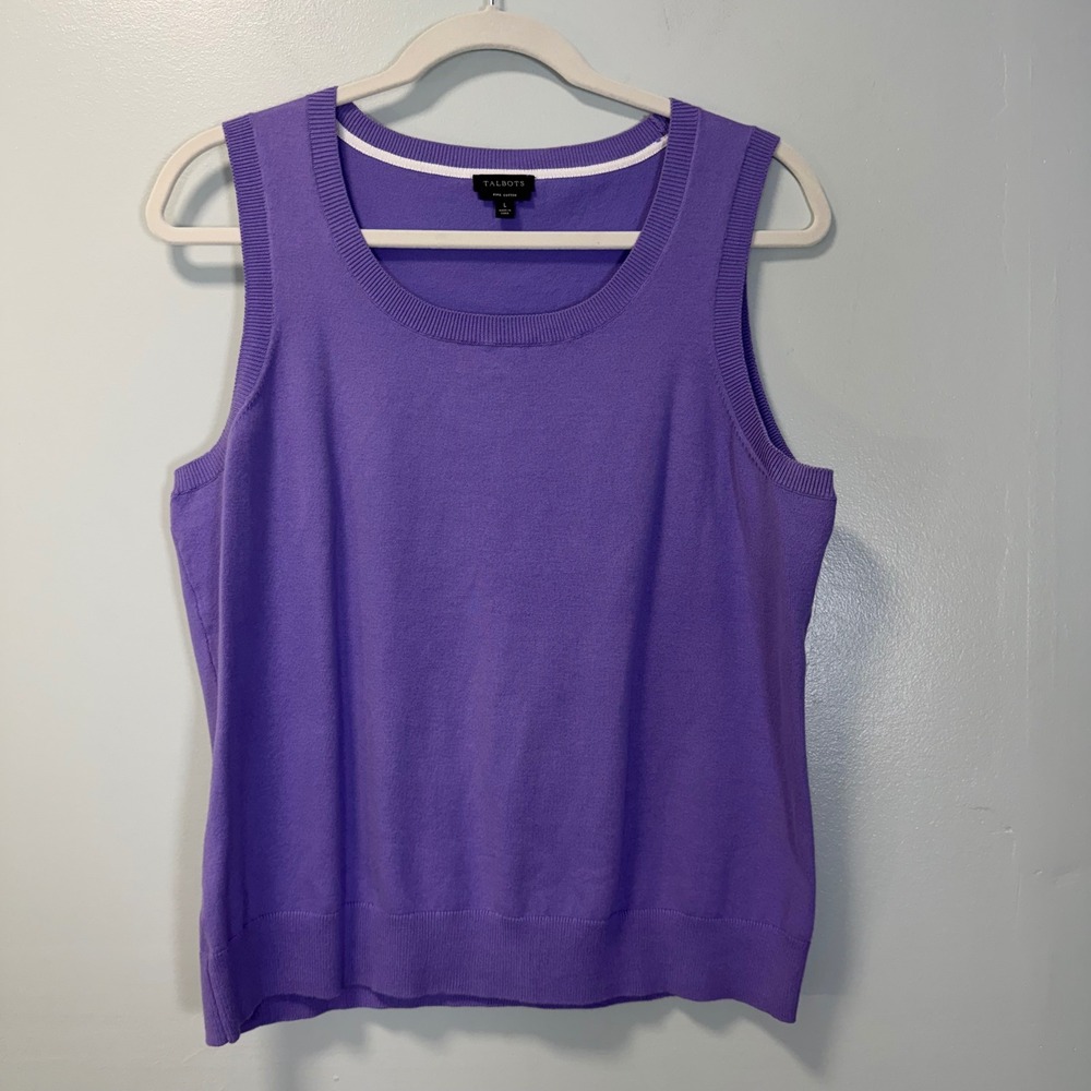 Talbots Pima Cotton Sleeveless Knit Shell Sweater Purple Large